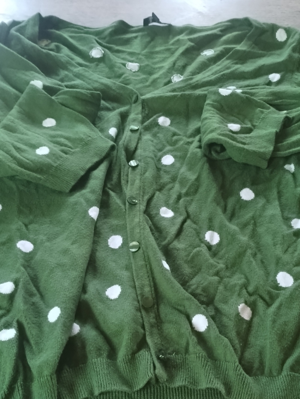 Talbots Green Polka Dot Button Cardigan